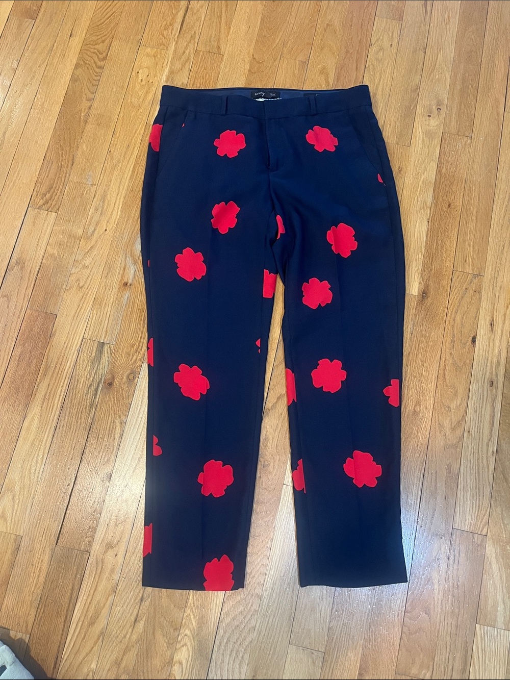 Banana Republic Navy Ankle Pants with Red Floral Print